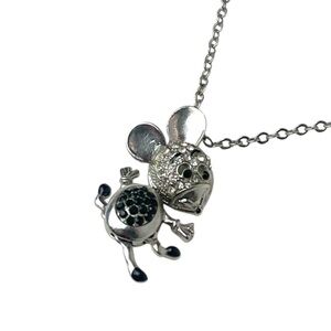Small rhinestone encrusted silver mouse necklace